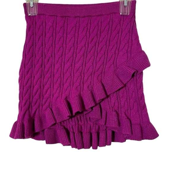 NWT Allison Sloan Mini Skirt Raspberry Cable Knit Ruffle Hem - Picture 3 of 6